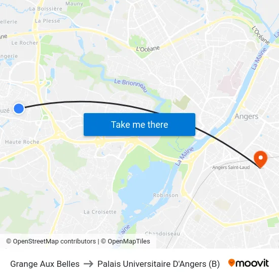 Grange Aux Belles to Palais Universitaire D'Angers (B) map