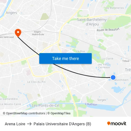 Arena Loire to Palais Universitaire D'Angers (B) map