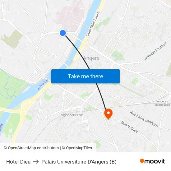 Hôtel Dieu to Palais Universitaire D'Angers (B) map