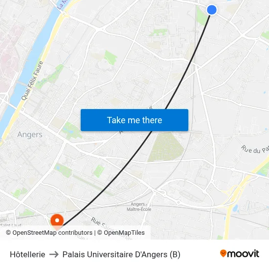 Hôtellerie to Palais Universitaire D'Angers (B) map