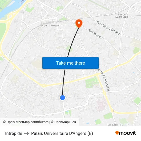 Intrépide to Palais Universitaire D'Angers (B) map