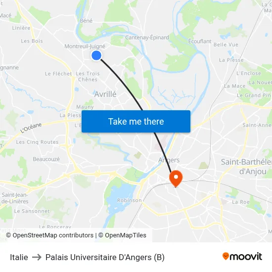 Italie to Palais Universitaire D'Angers (B) map