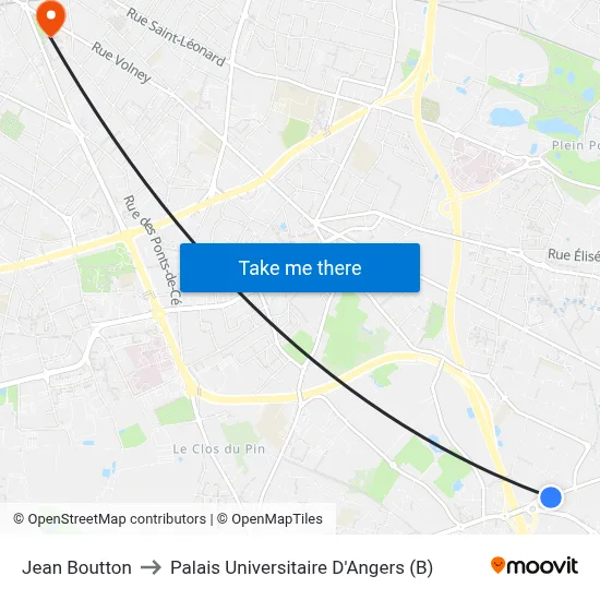 Jean Boutton to Palais Universitaire D'Angers (B) map