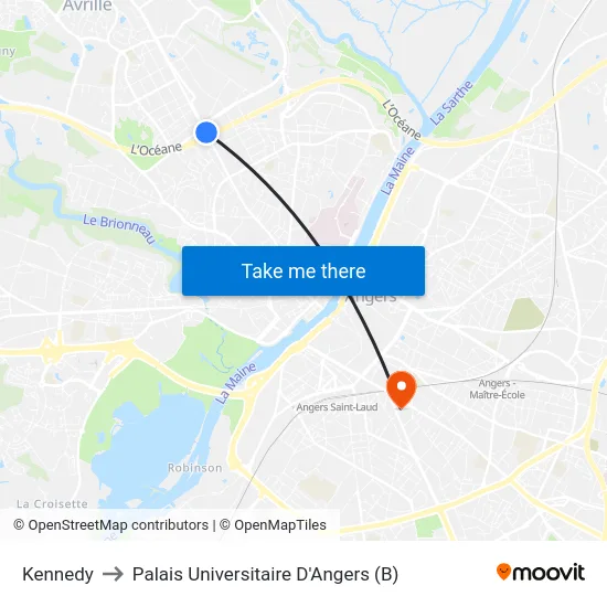 Kennedy to Palais Universitaire D'Angers (B) map