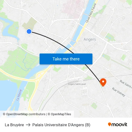 La Bruyère to Palais Universitaire D'Angers (B) map