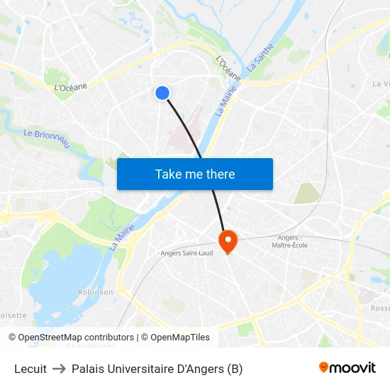 Lecuit to Palais Universitaire D'Angers (B) map