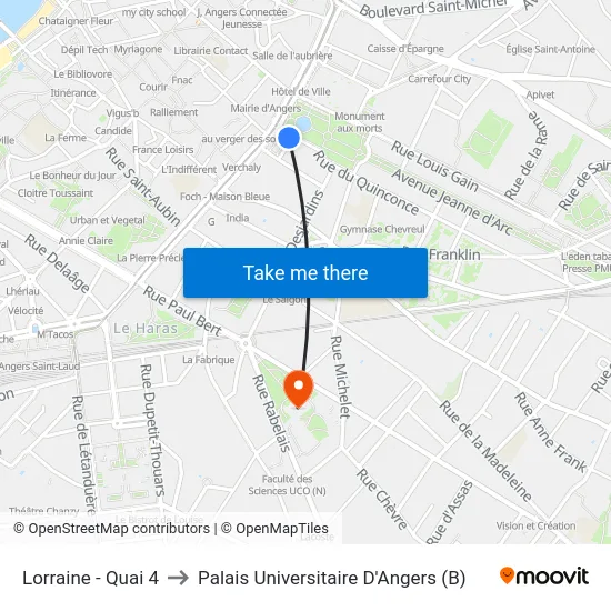 Lorraine - Quai 4 to Palais Universitaire D'Angers (B) map
