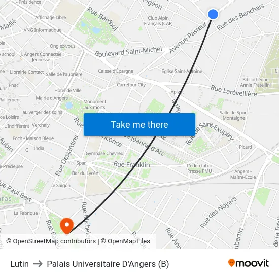 Lutin to Palais Universitaire D'Angers (B) map