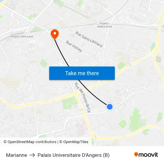 Marianne to Palais Universitaire D'Angers (B) map
