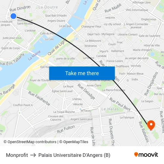 Monprofit to Palais Universitaire D'Angers (B) map