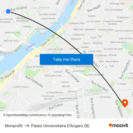 Monprofit to Palais Universitaire D'Angers (B) map