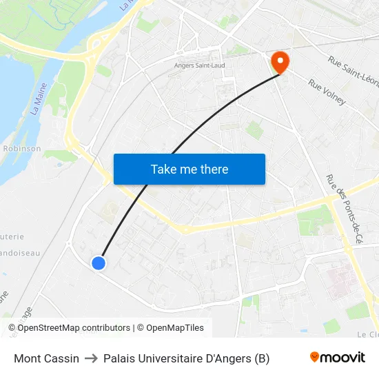 Mont Cassin to Palais Universitaire D'Angers (B) map
