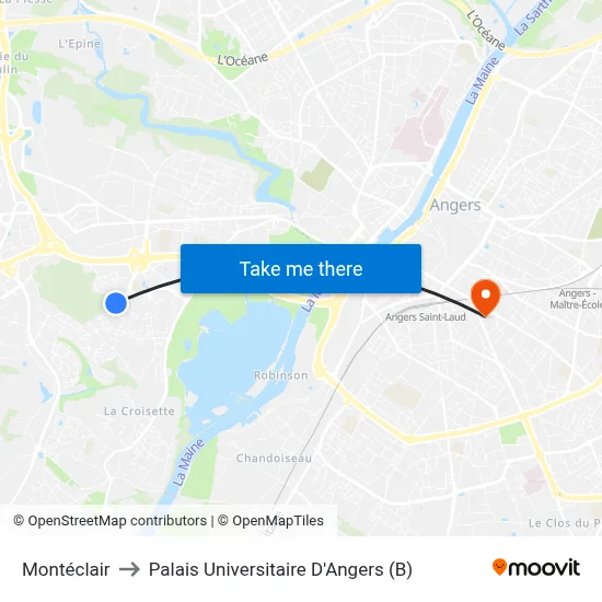 Montéclair to Palais Universitaire D'Angers (B) map