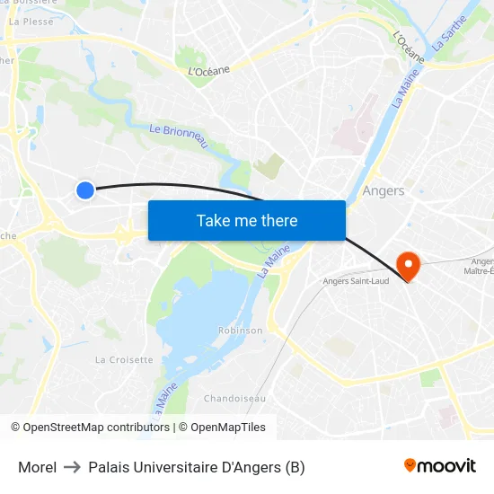 Morel to Palais Universitaire D'Angers (B) map