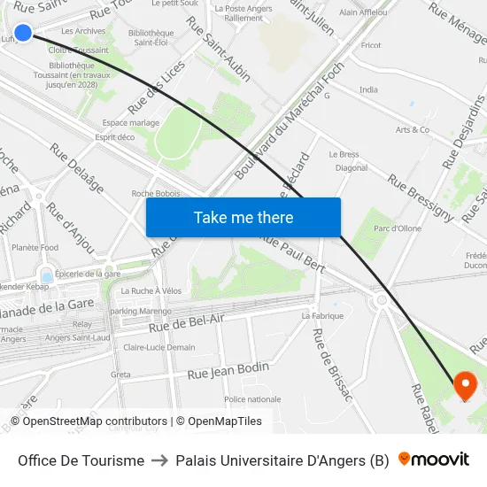 Office De Tourisme to Palais Universitaire D'Angers (B) map