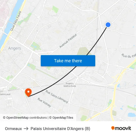 Ormeaux to Palais Universitaire D'Angers (B) map