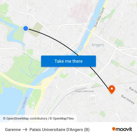 Garenne to Palais Universitaire D'Angers (B) map