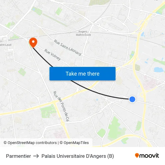 Parmentier to Palais Universitaire D'Angers (B) map