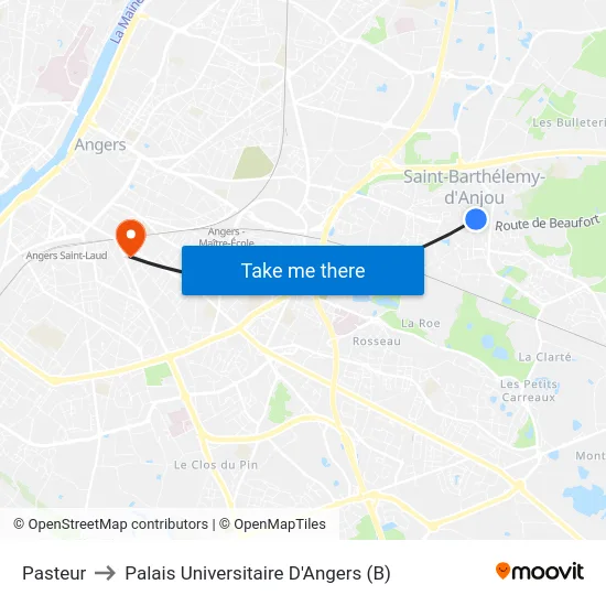 Pasteur to Palais Universitaire D'Angers (B) map