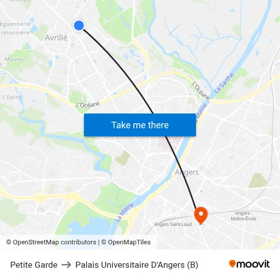 Petite Garde to Palais Universitaire D'Angers (B) map