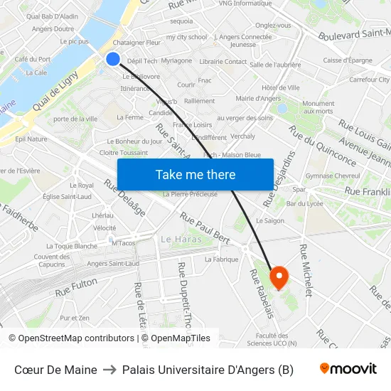 Cœur De Maine to Palais Universitaire D'Angers (B) map