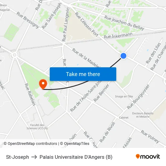 St-Joseph to Palais Universitaire D'Angers (B) map