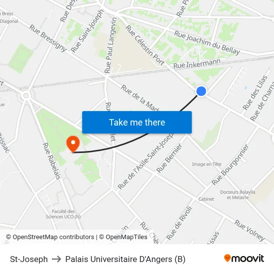 St-Joseph to Palais Universitaire D'Angers (B) map