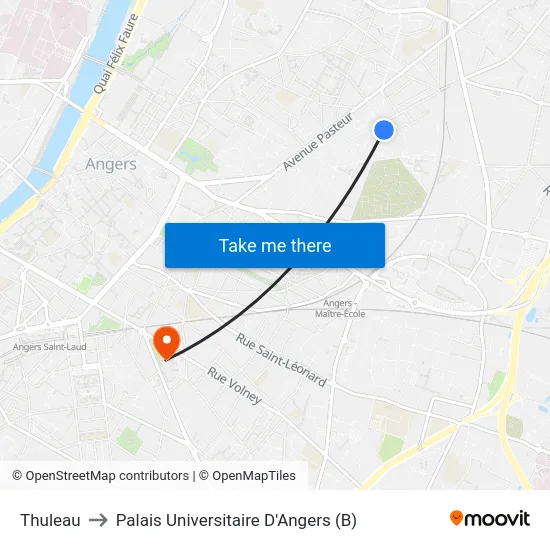 Thuleau to Palais Universitaire D'Angers (B) map