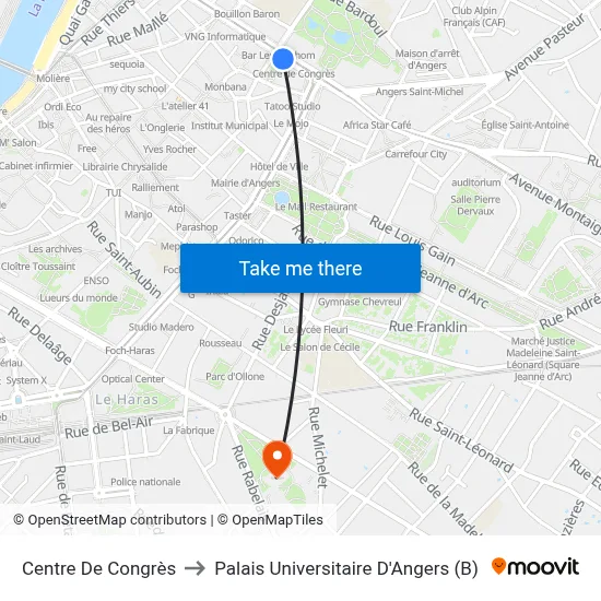 Centre De Congrès to Palais Universitaire D'Angers (B) map