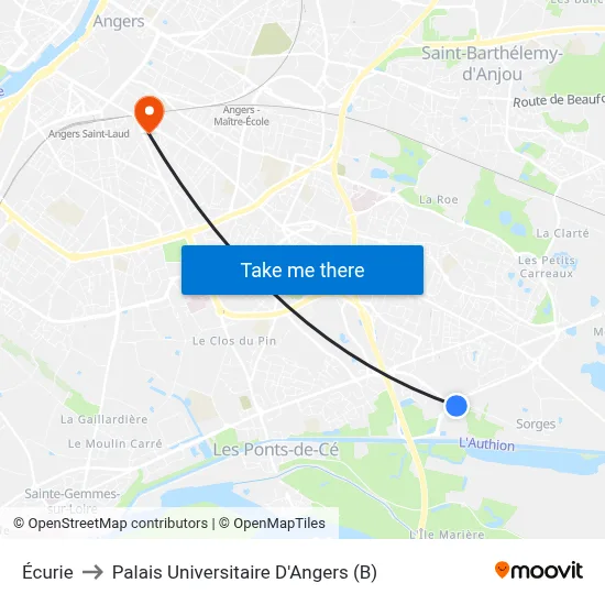 Écurie to Palais Universitaire D'Angers (B) map