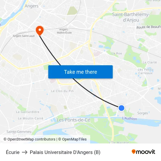 Écurie to Palais Universitaire D'Angers (B) map