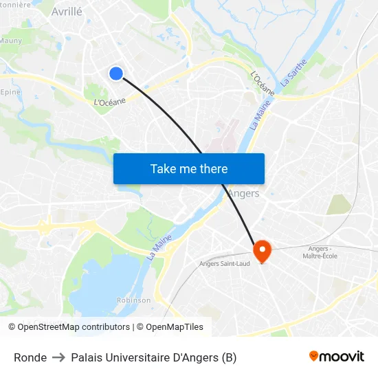 Ronde to Palais Universitaire D'Angers (B) map