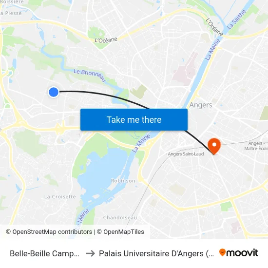 Belle-Beille Campus to Palais Universitaire D'Angers (B) map