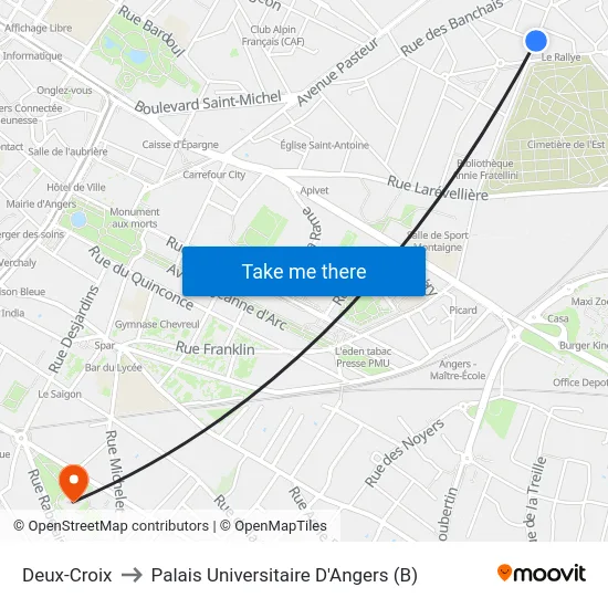 Deux-Croix to Palais Universitaire D'Angers (B) map
