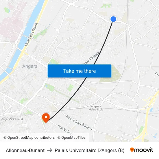 Allonneau-Dunant to Palais Universitaire D'Angers (B) map