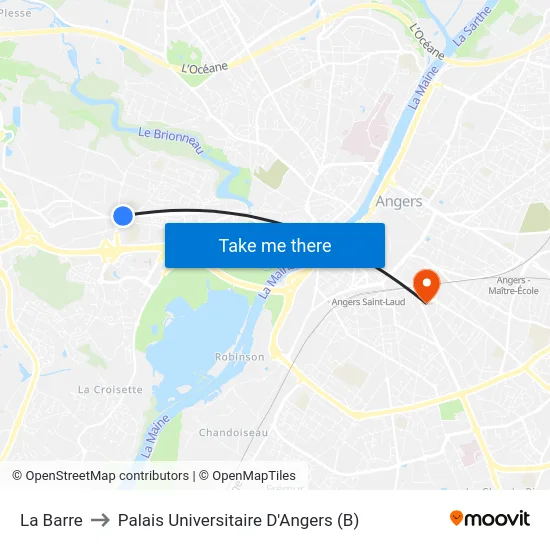 La Barre to Palais Universitaire D'Angers (B) map
