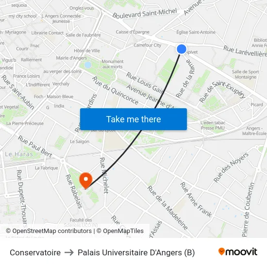 Conservatoire to Palais Universitaire D'Angers (B) map