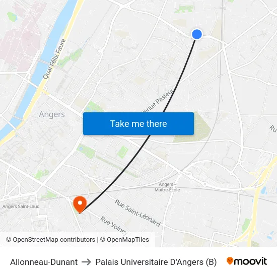 Allonneau-Dunant to Palais Universitaire D'Angers (B) map