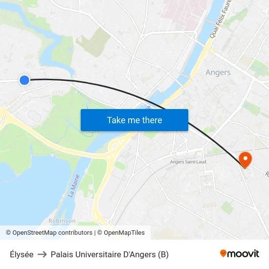 Élysée to Palais Universitaire D'Angers (B) map