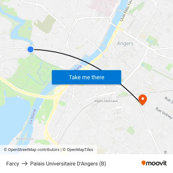 Farcy to Palais Universitaire D'Angers (B) map