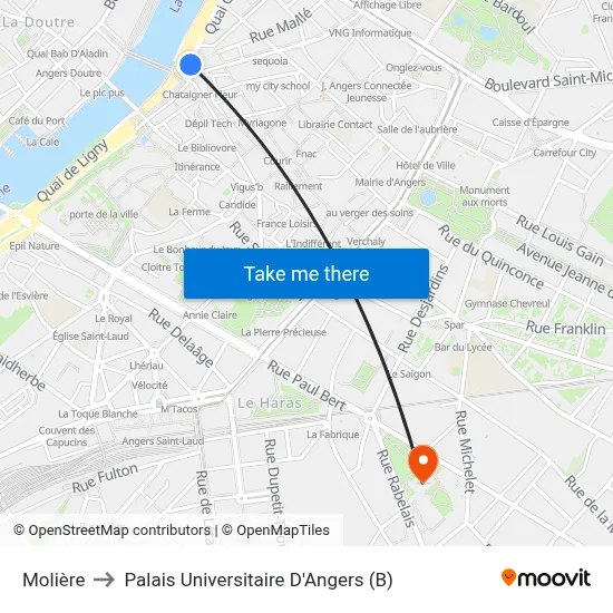 Molière to Palais Universitaire D'Angers (B) map