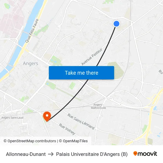 Allonneau-Dunant to Palais Universitaire D'Angers (B) map