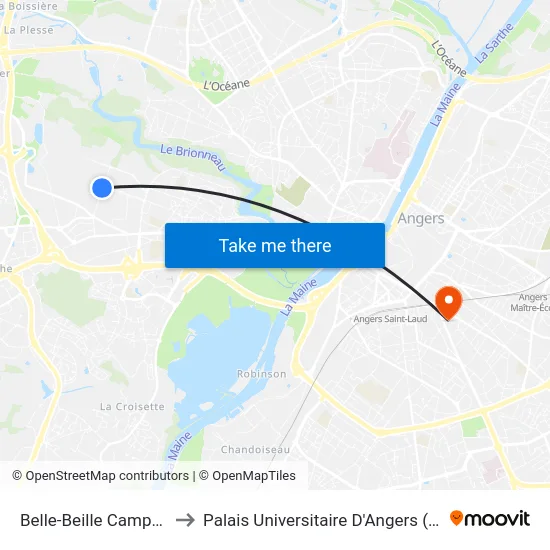 Belle-Beille Campus to Palais Universitaire D'Angers (B) map