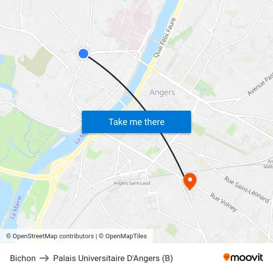 Bichon to Palais Universitaire D'Angers (B) map