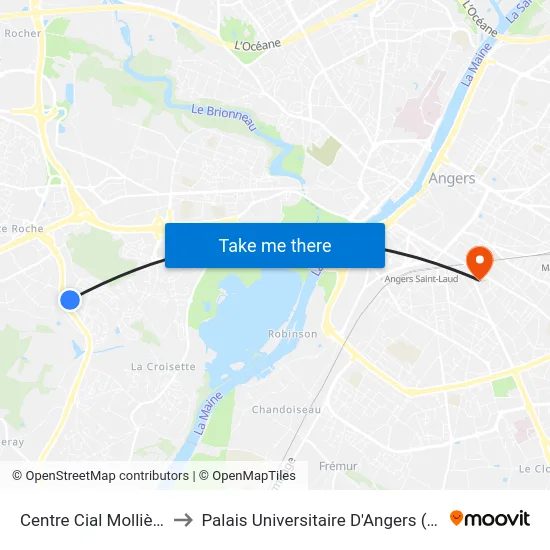 Centre Cial Mollière to Palais Universitaire D'Angers (B) map