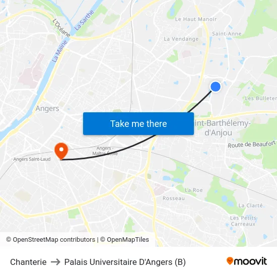 Chanterie to Palais Universitaire D'Angers (B) map