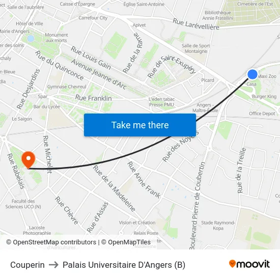 Couperin to Palais Universitaire D'Angers (B) map