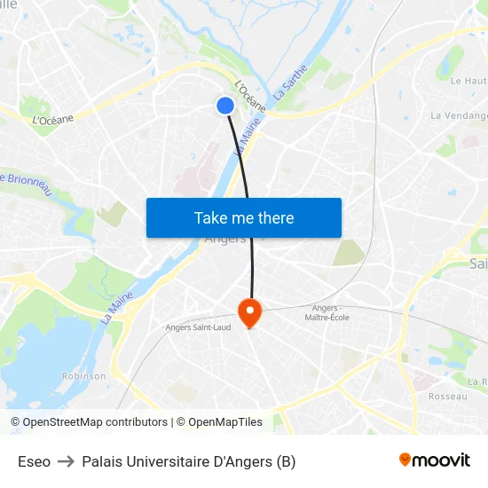 Eseo to Palais Universitaire D'Angers (B) map