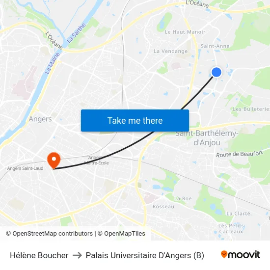 Hélène Boucher to Palais Universitaire D'Angers (B) map