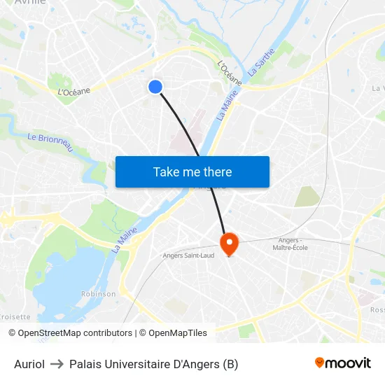 Auriol to Palais Universitaire D'Angers (B) map